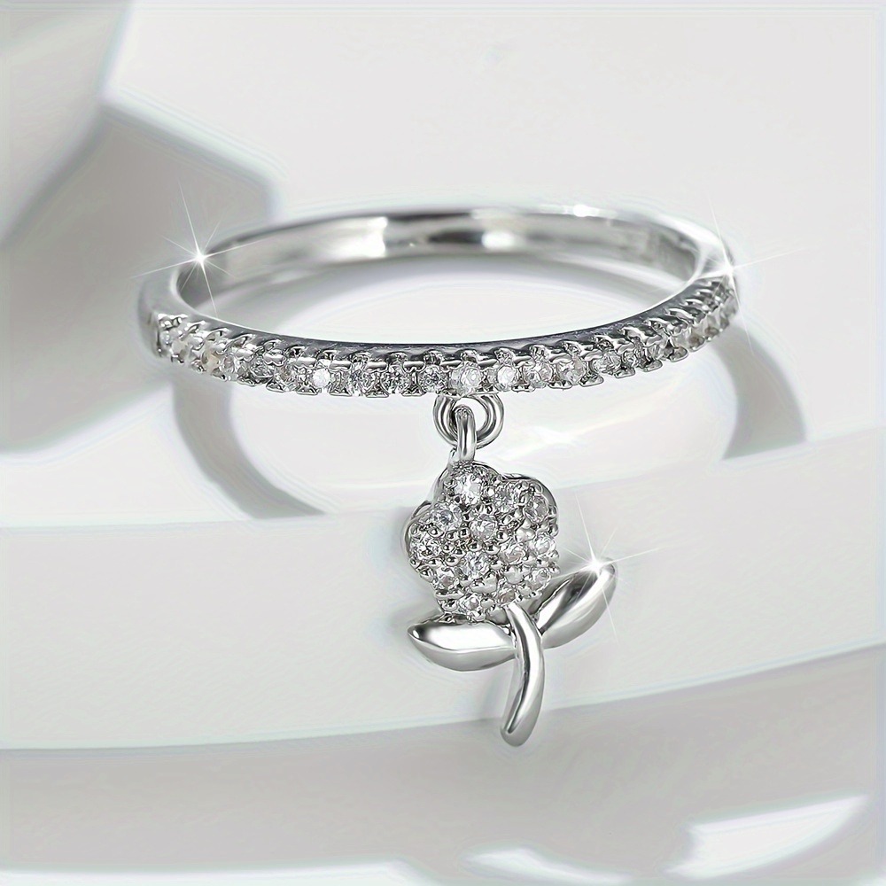 Flower Pendant Ring with Zirconia - Elegant Wedding Accessory