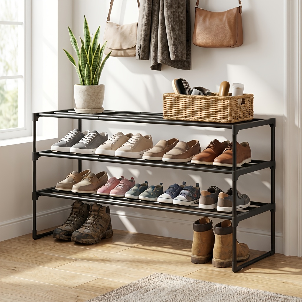 TEMU 2/3/4-tier Shoe Rack, Metal Shelves, Strong Support, 46.1" Long, Each Tier Can Hold 5 Pairs Of Shoes