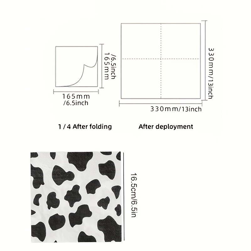 TEMU 40 Cow Print Napkins, 2-ply Cow Print Party Supplies, Suitable For Farm Animal Themed Birthday Parties And Western Parties. For