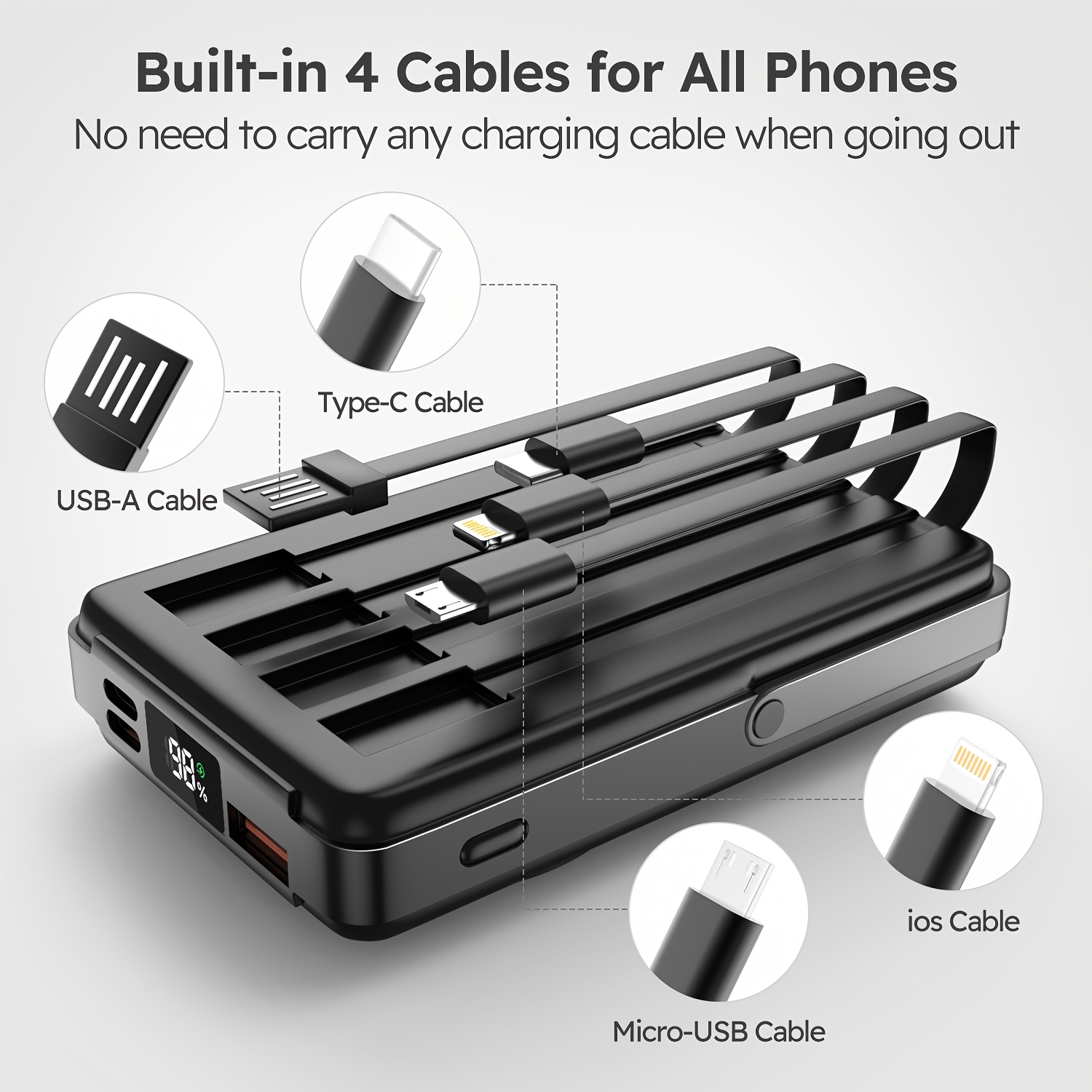 TEMU 10000mah Wireless Fast Charging Power Bank With Magnetic Charging, Portable Phone Charger, Mobile Power With Phone Holder, Ideal For Christmas