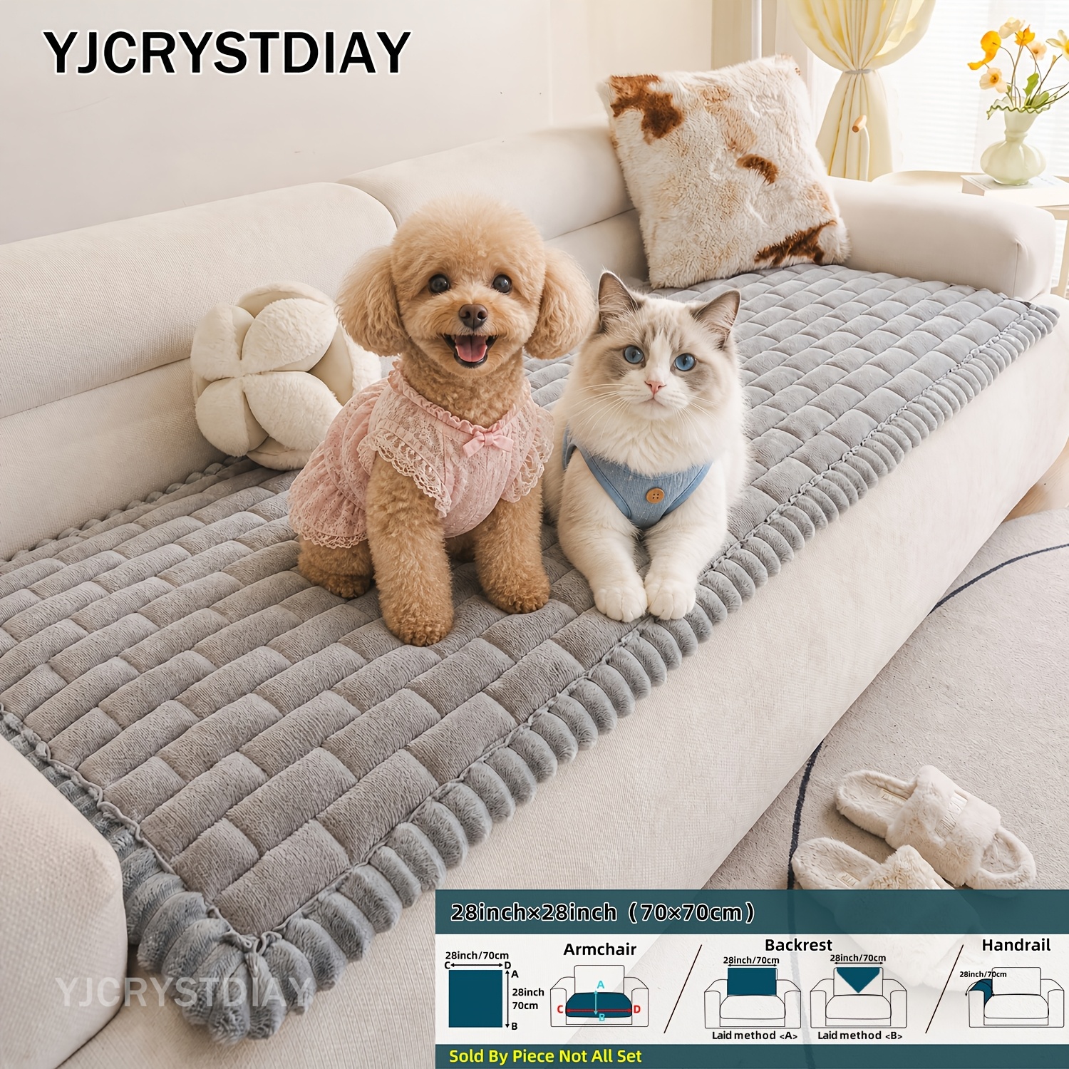 TEMU 1pc Handcrafted Bohemian Sofa Cushion Cover - Ultra Soft Thick Flannel Edge, Anti-slip Pet-friendly Couch Protector, Machine Washable Universal