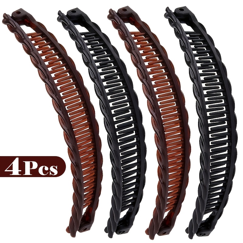 TEMU Ampioon 4pcs Women's Large Banana Hair Clips, Claw Clips, Vintage Non-slip Double-prong Comb Hair Accessories, Suitable For Thick, Long, Curly