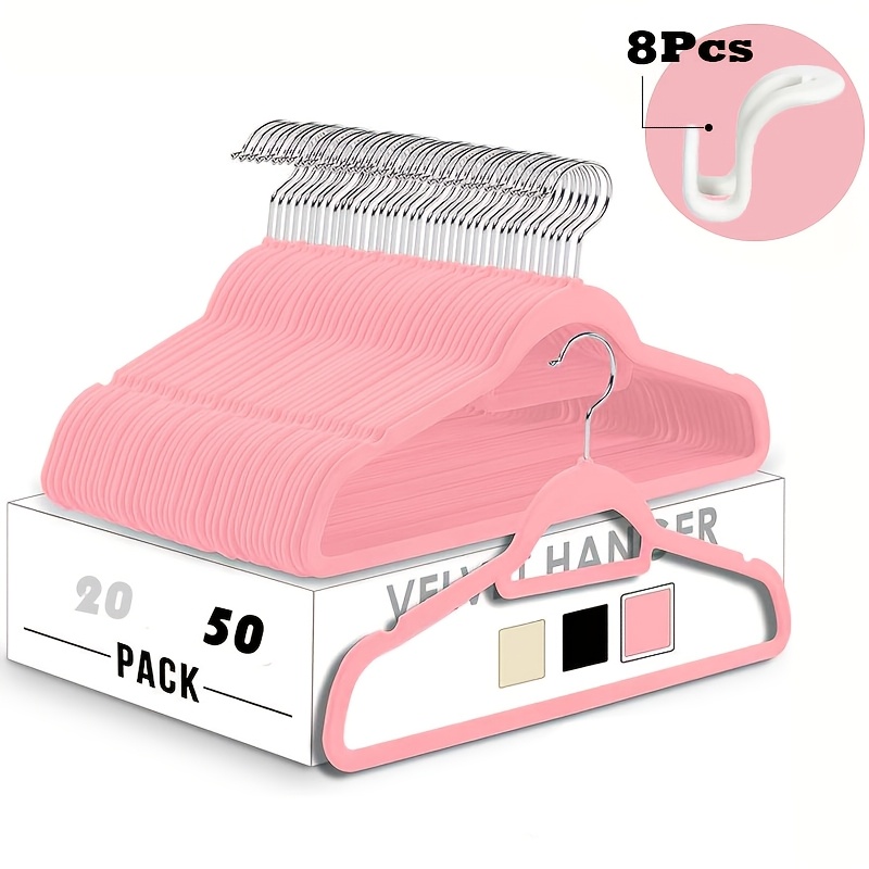 TEMU 100/50/20/10pcs, Premium Velvet Non-slip Hanger With Tie Bar, Hook, Space-saving, Durable, Suitable For Indoor Storage, Outdoor Drying, Clothing