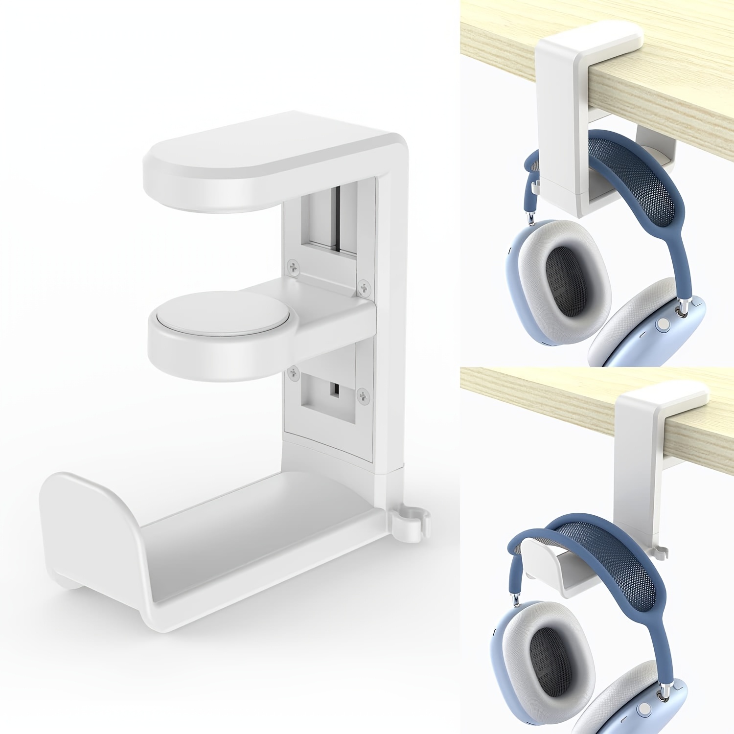 TEMU Pc Gaming Headphone Stand Headset Hook Holder Hanger Mount With Adjustable & Rotating Arm Clamp Desk Mount Universal Bag Bracket
