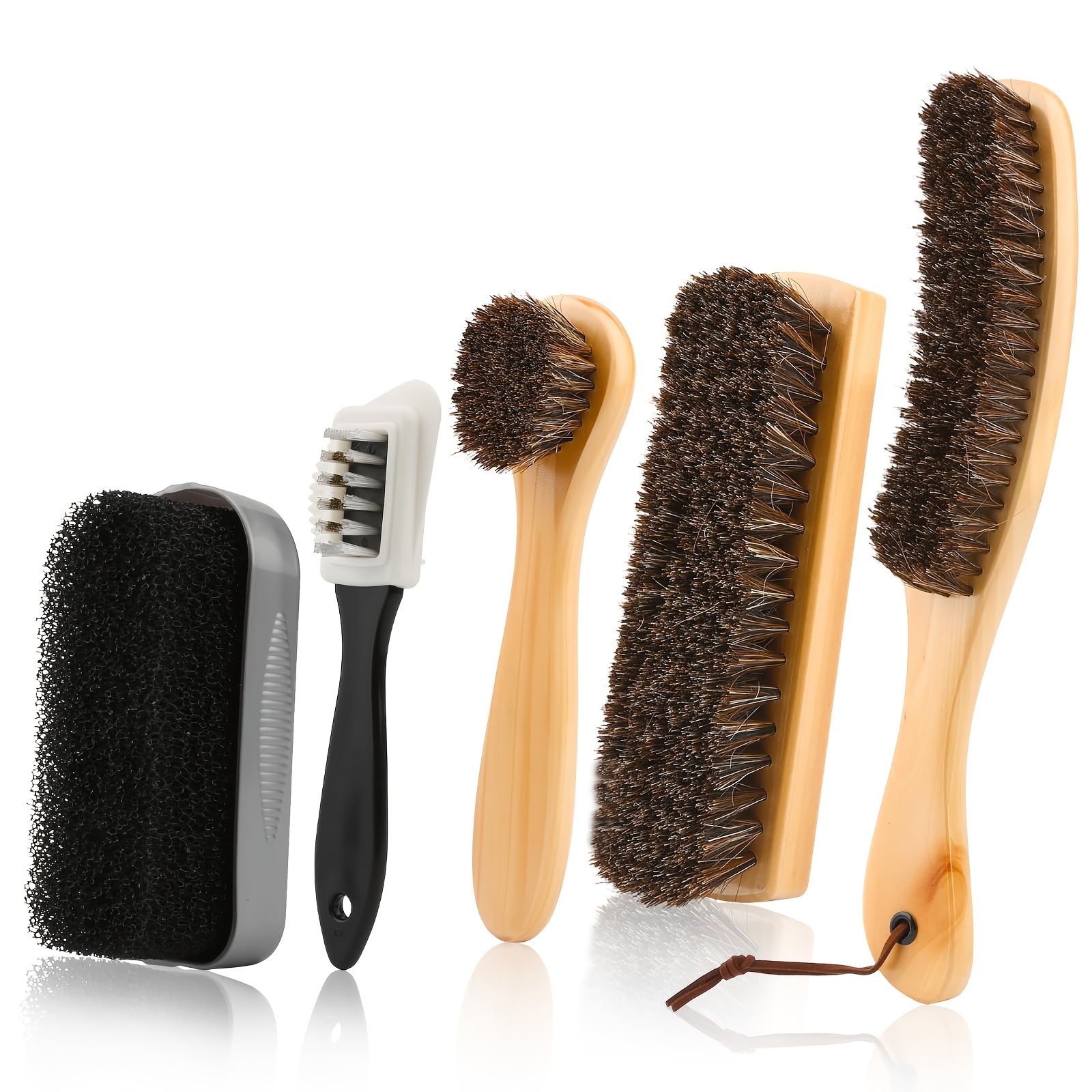 TEMU 5pcs Shoe Brush Premium Shoe Polish Brush, Felt Hat Brush Kit With Cleaning Sponge, Boot Brush Multipurpose Brush For Leather Suede Shoes Felt