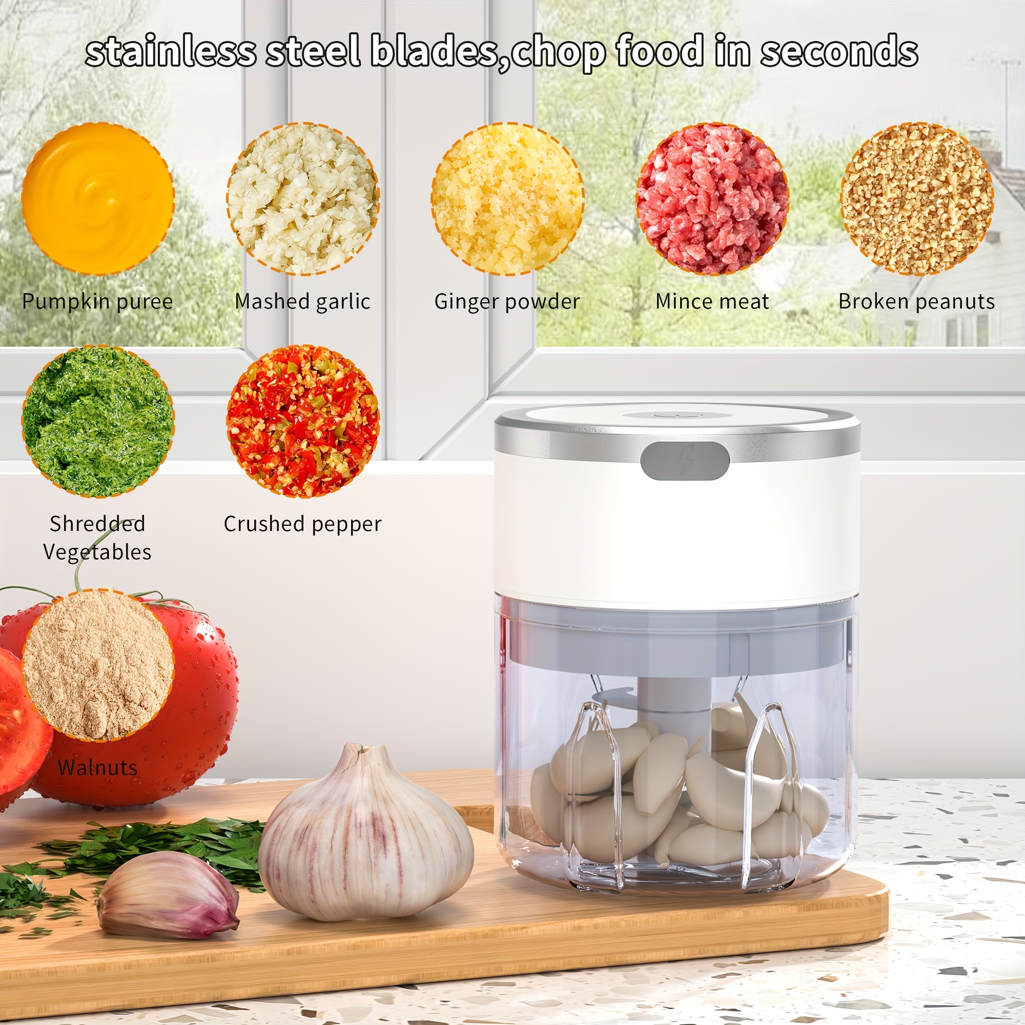 8 45oz automatic electric garlic masher meat grinder multifunctional kitchen food processor with rechargeable battery portable for meat grinding stuffing and   preparation modern kitchen gadget durable plastic body garlic press Product details 6