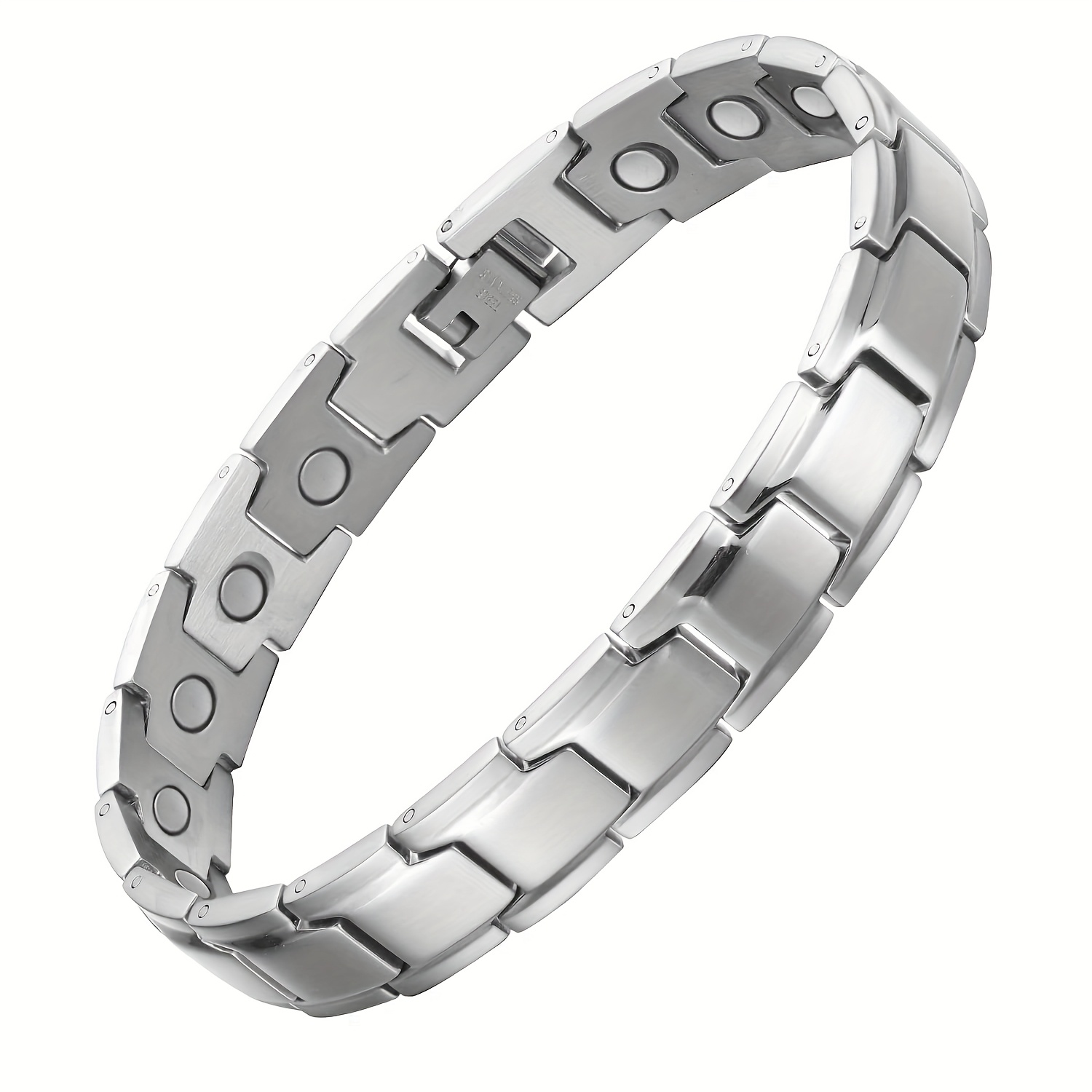 TEMU Pulsera Magnética de Acero Inoxidable para Hombres - Ajustable con Herramienta de Talla, Diseño Duradero Resistente a la Corrosión, Geométrico