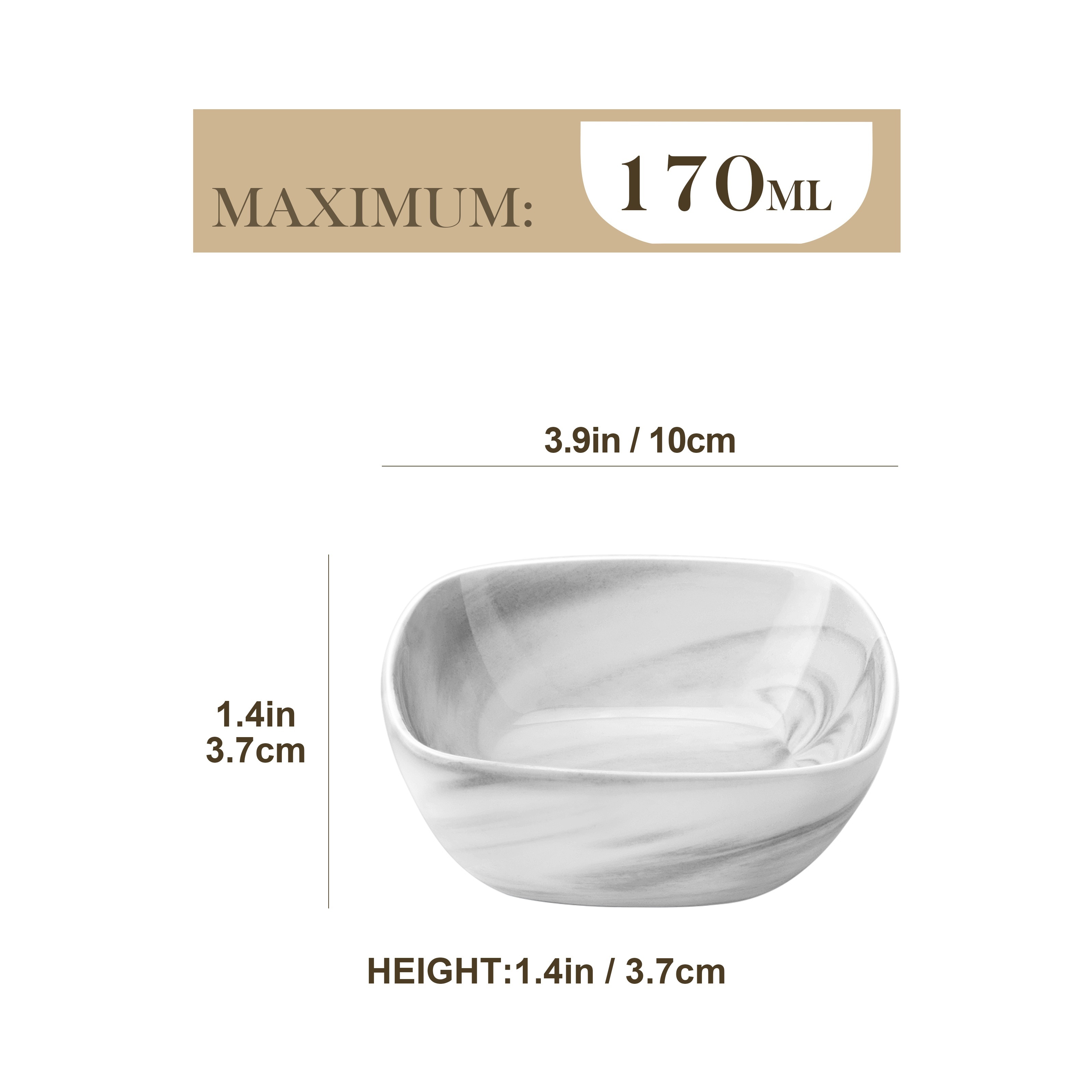 E-shop 12-teiliges Mini-Dipschalen-Set, Marmor-Porzellan, 10 cm, 170 ml, Dessert-Schalen, Porzellan, für Vorspeisen, Snacks, Nüsse, Muffins, Kuchenform