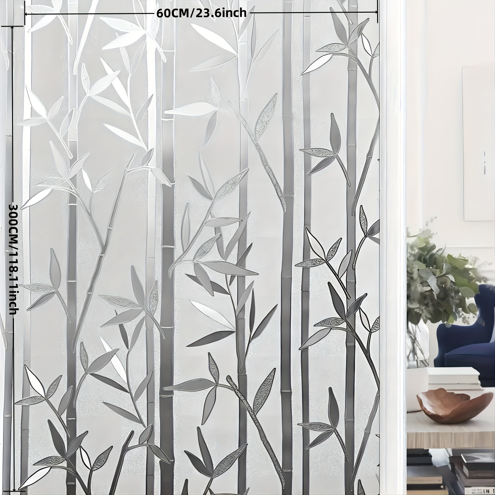 Image of 1pc Privacy Bamboo Window Film For Bathroom, Day And Night Privacy, Anti, Static Cling No Glue Easy Removable, For Home/office, Frosted Film Cling Window Stickers