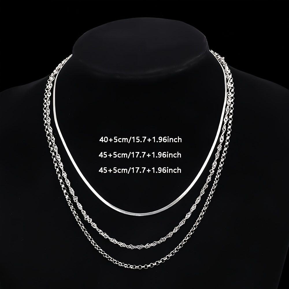 E-shop 3-teiliges Set aus hochwertigem, hypoallergenem Edelstahl-Kettenhalsband, verblassungsresistent, bequem vielseitig, schlicht elegant, für den