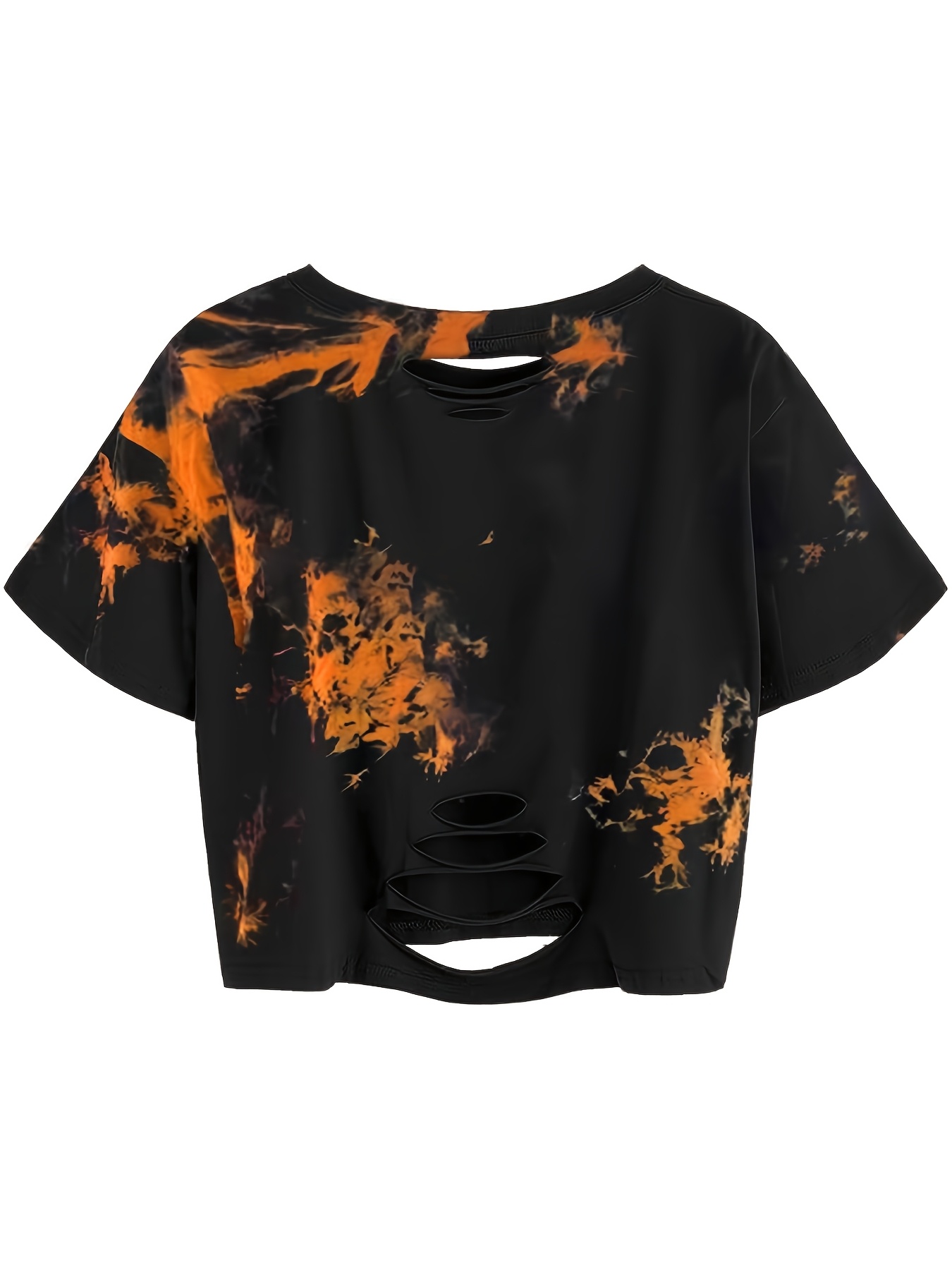 women's crew neck tie dye distressed loose top oversized - Temu