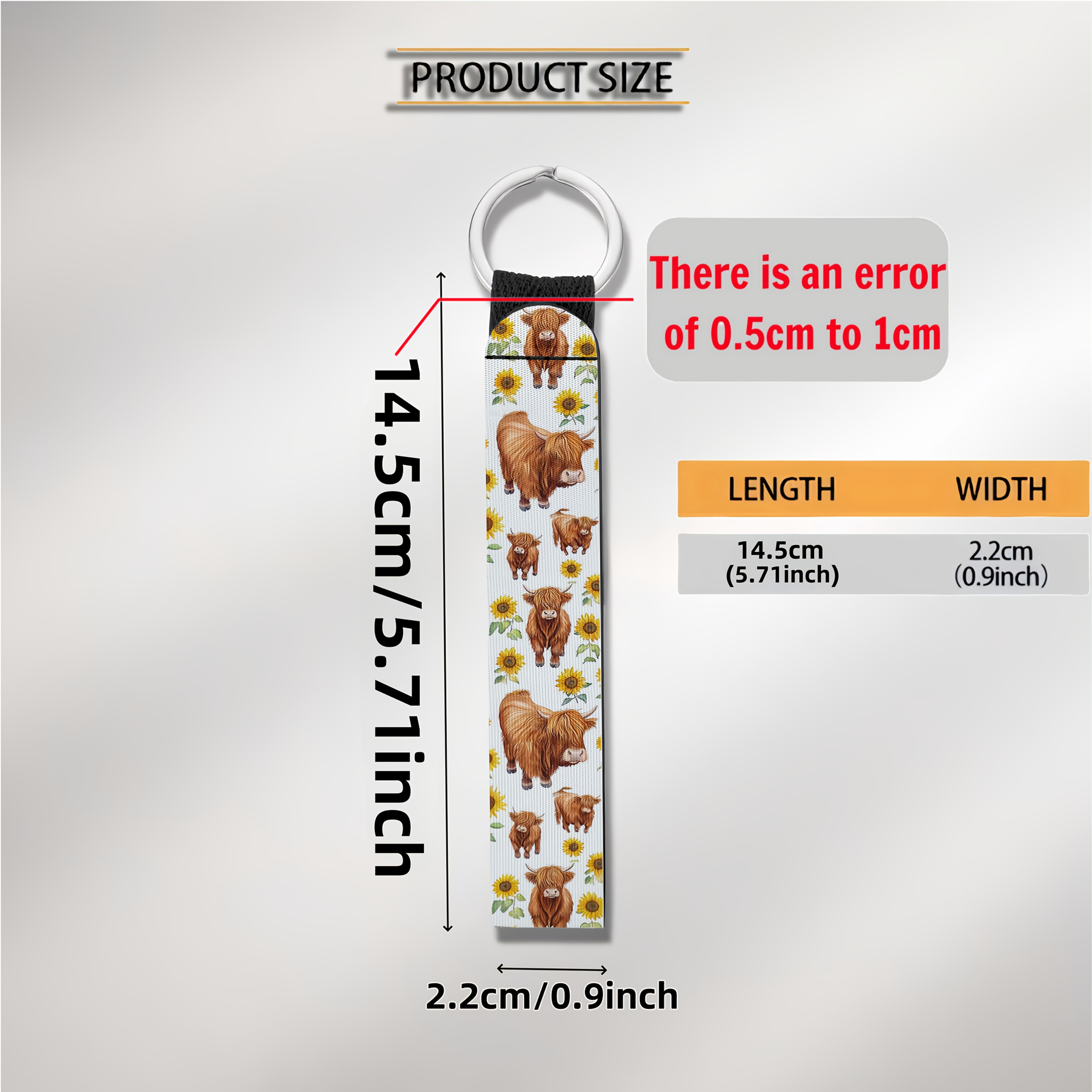 Image of A Highland Cow Pattern Car Keychain With Key Lanyard, Unisex - Suitable For Cars, Cameras, Backpacks, Phones, And House Keys