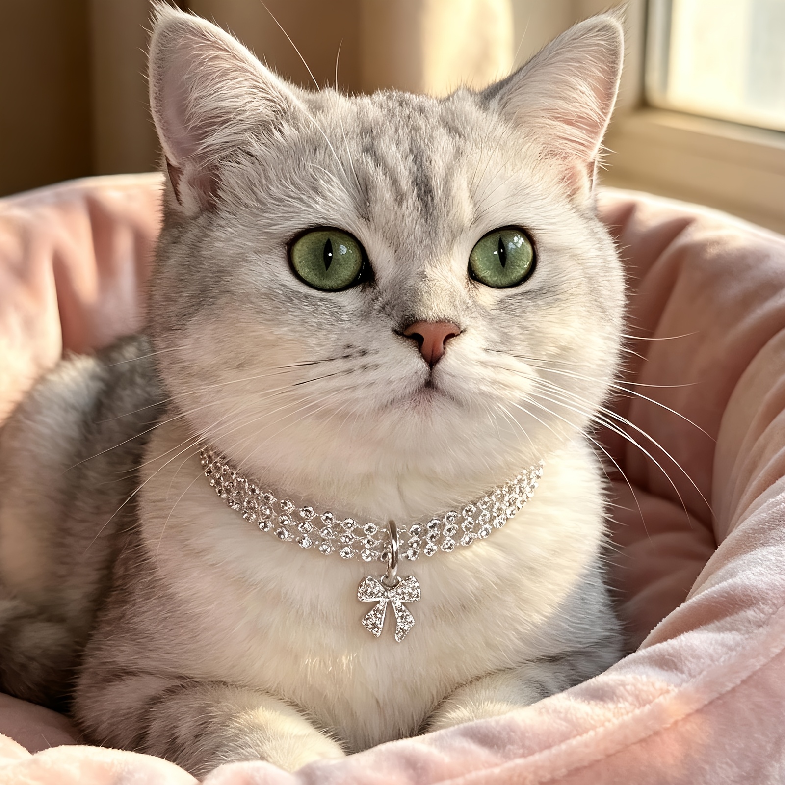 Rhinestone Bow Pet Collar with Adjustable Length