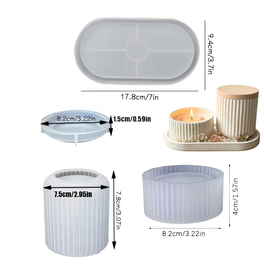 TEMU Resin Liquid Mold 4pcs Set, Vertical Storage Jars, Vertical Candle Cups, Jar Lids, Oval Tray Silicone Mold Set, Resin For , Gypsum Cement