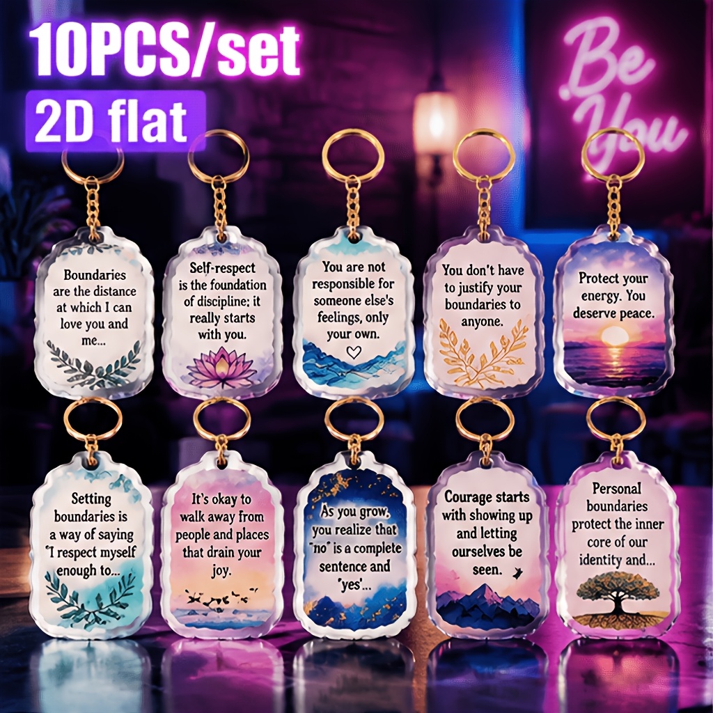 TEMU Lot de 10 porte-clés acryliques 2D plats, [2D Plat] avec affirmations positives inspirantes, citations de motivation, cadeau pour mentale