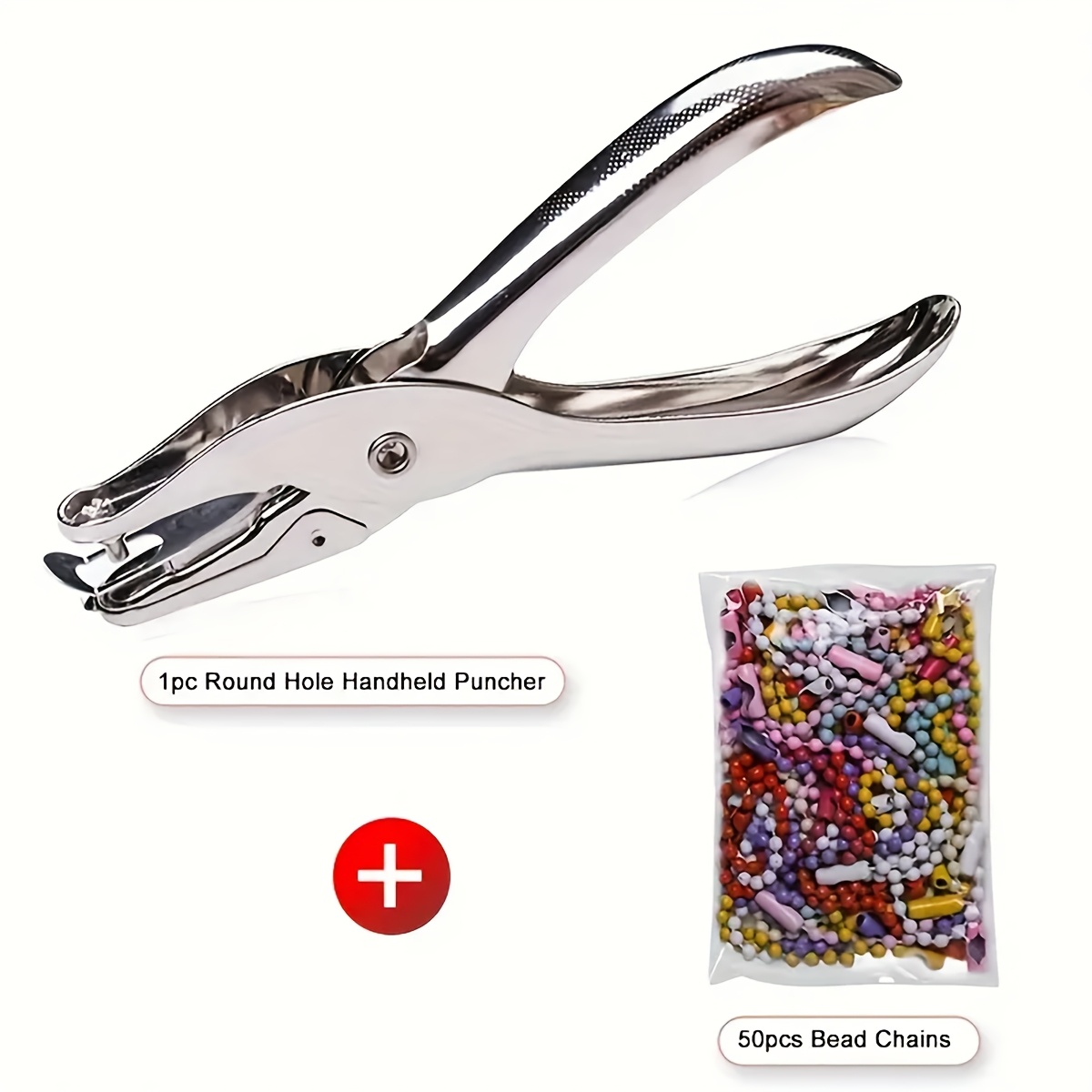 TEMU Kit de 51 pièces pour et étiquettes à cire manuelles (50 chaînes de billes et 1 outil de poinçon) Pince à trous manuelle pour métal, pour créer