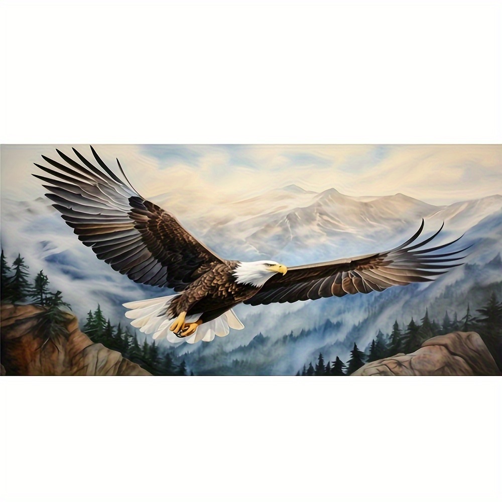 

5d Diy Round Diamond Painting Kit, Eagle In Flight Over Mountains - Acrylic Full Drill Canvas Wall Art Home Decor