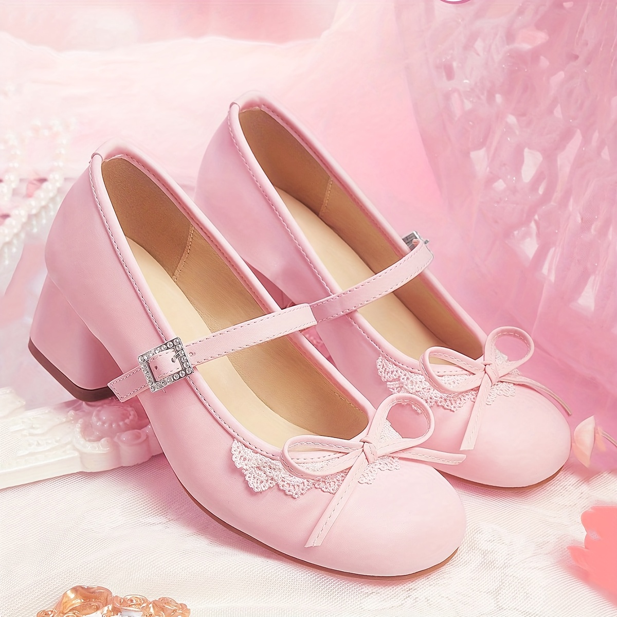 women's pink shoes bow round toe Temu Bahrain