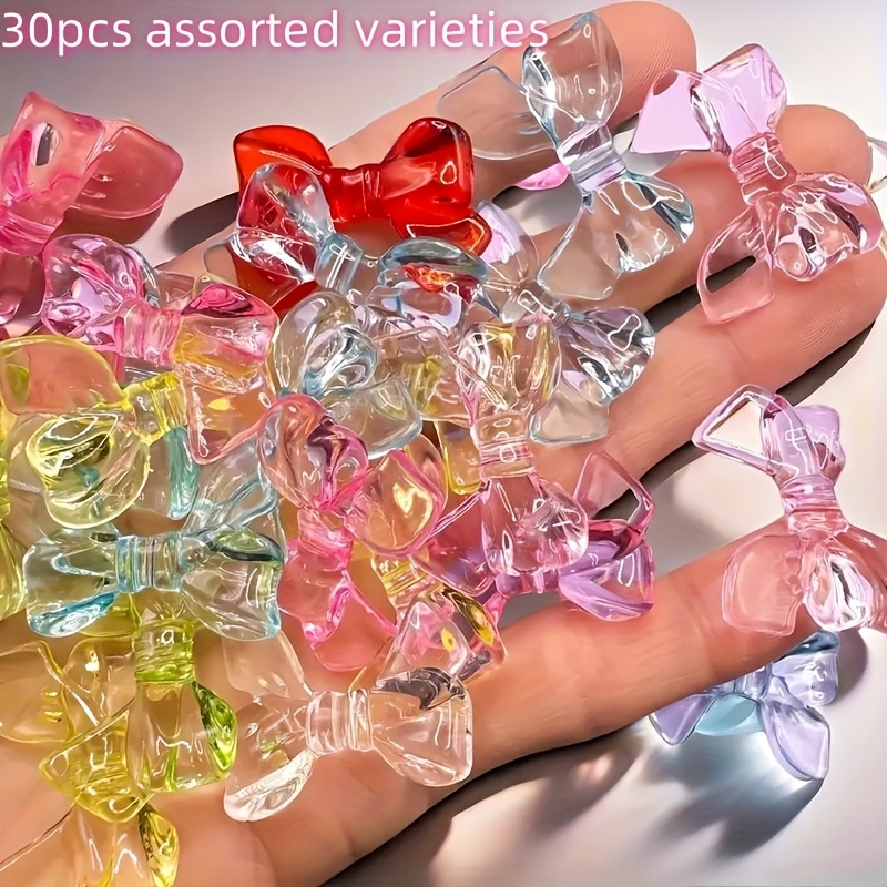 TEMU 30pz/15pz Casuale di Perline a Nodo a Nastro Trasparenti in Acrilico, 34x24mm Ciondoli a per Accessori Fai da Te per Creazione di Portachiavi e