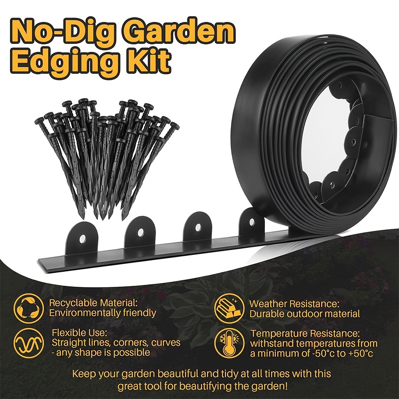 Landscape Edging Kit Black Plastic Garden Border 20 Temu
