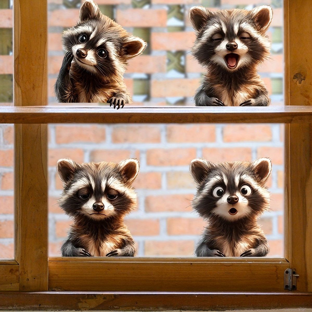 4 Adorable Raccoon Window Stickers, Whimsical Animal Decals, Self-adhesive Removable Decor, Art Decals For Home Windows, -inspired Aesthetic Upgrade
