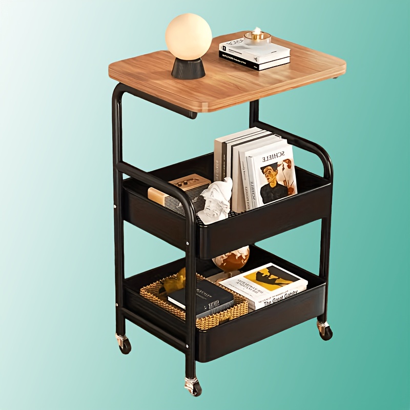 Multi-functional Three-layer Rolling Cart, Metal Storage Rack, Snack Holder, Portable Wheels, Suitable For Kitchen, Home Or Office Use, Office Storage And Organization Rolling Cart