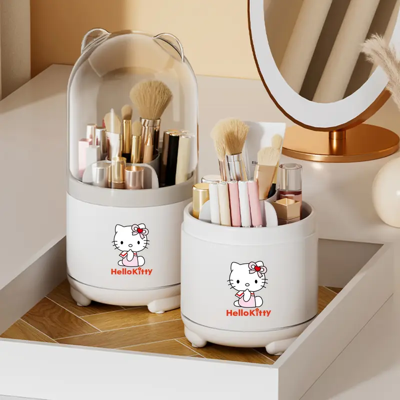 for 360 rotating makeup brush organizer with transparent lid cute polished white dustproof moisture resistant desktop storage box for bathroom vanity makeup brushes for vanity character decor Product details 5
