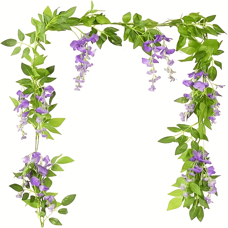 Image of 2pcs Wisteria Vine 7ft Faux Flowers Wisteria Garland Artificial Wisteria Vine Rattan Hanging Flower For Home Garden Outdoor Ceremony Wedding Arch Floral Decor Silkflower Flower Garland