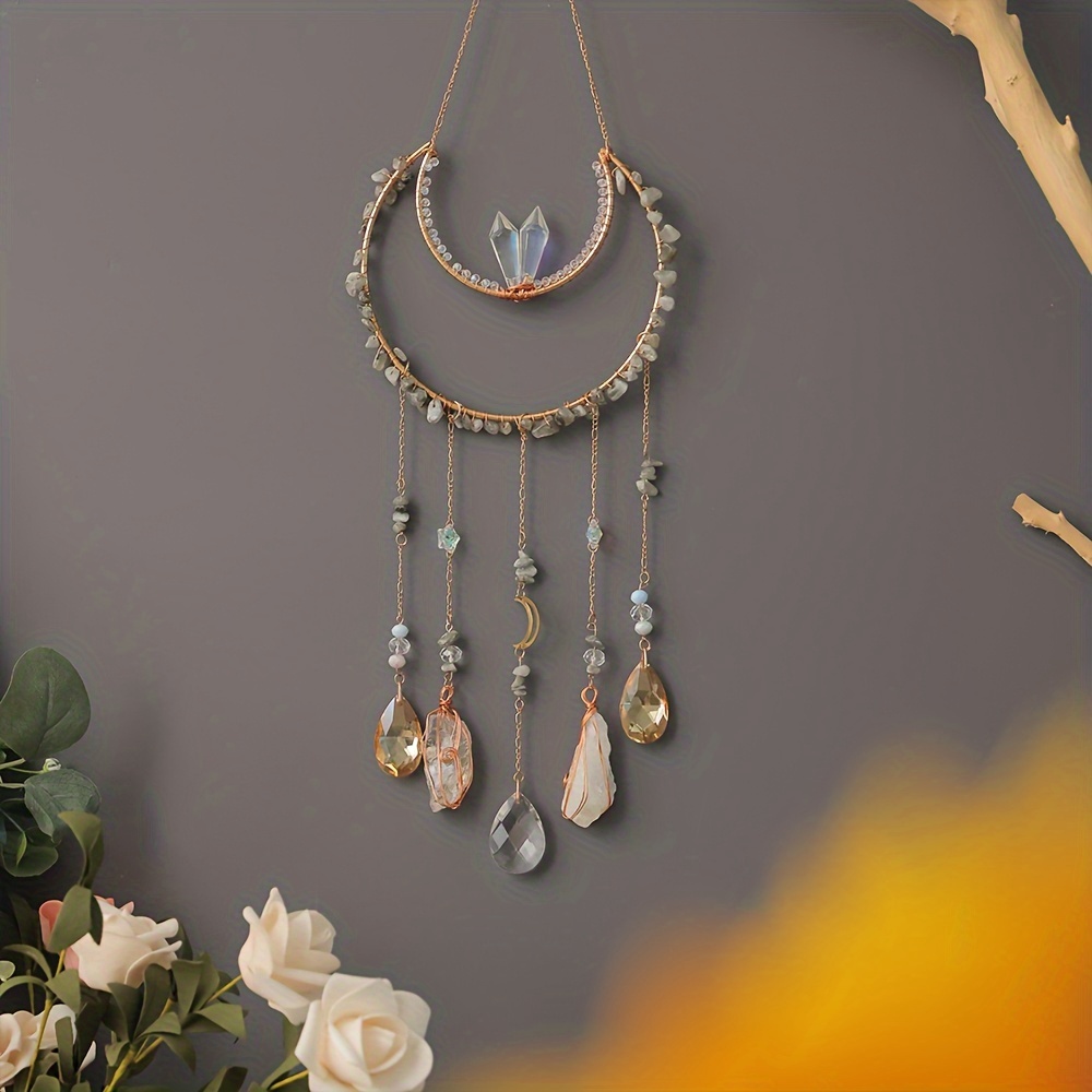 1pc Halloween Gift, Christmas, Valentine's Day, Birthday Present, Premium Natural Crushed Stone Sun Catcher Life Tree Wind Chime Crystal Ball Prism Trap