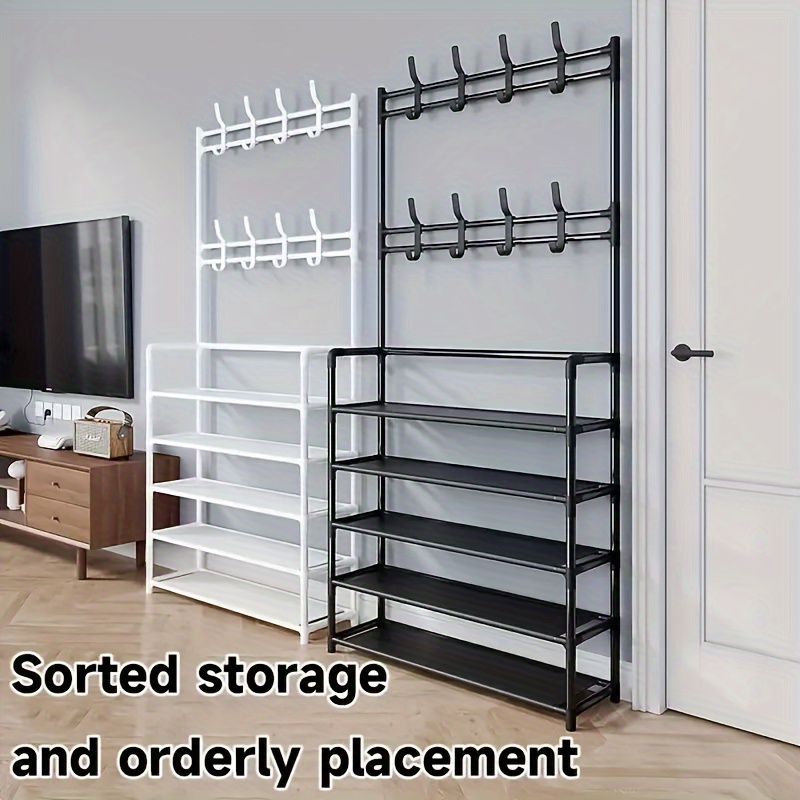 

Metal Storage Organizer Rack With 8 Hooks - Heavy-duty Reinforced 4/5 Tier Shelf For Shoes And Hats, Versatile Self-assembly Organizer For Living Room, Bathroom, Hallway