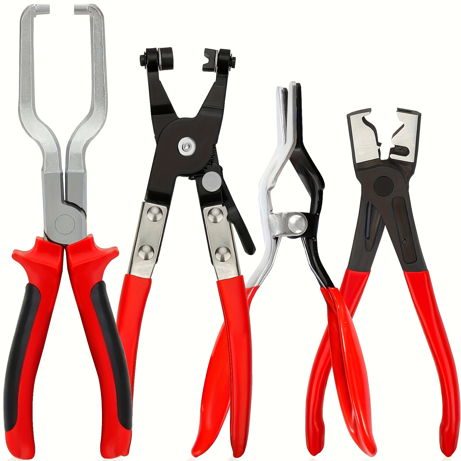 TEMU Set Of 4 Professional Hose Clamp Pliers - Tool Kit For Disconnecting And Removing Fuel Lines In Automotive Repairs, Made Of Durable Metal With