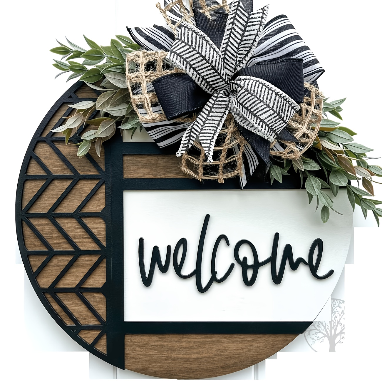 E-shop Valentinstag, Muttertag, Thanksgiving, Vatertag, Halloween, 3D Willkommenskranz mit Holzschild - Elegante runde Türdekoration zum Aufhängen,