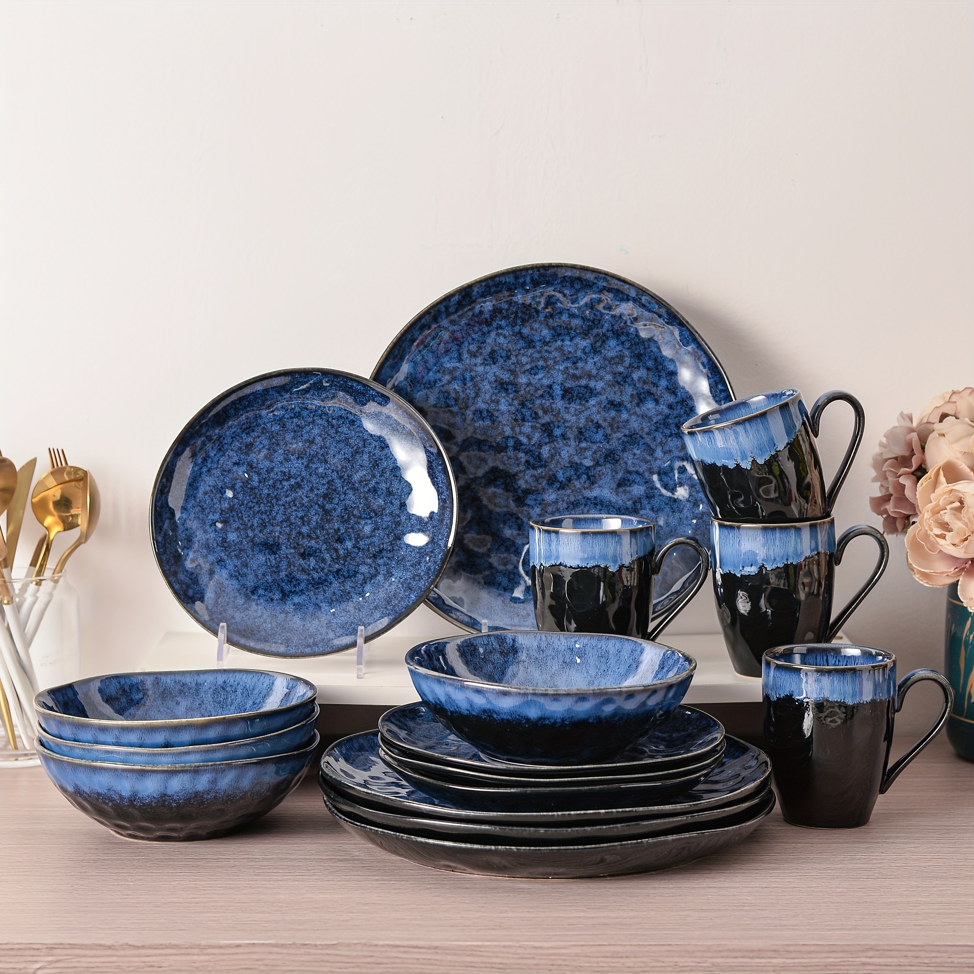 TEMU 16pcs Dinner Sets, Dinnerware Sets For 4, 4 Dinner Plate, Dessert Plate, Bowl And Mugs, Kitchen Accessories16pcs
