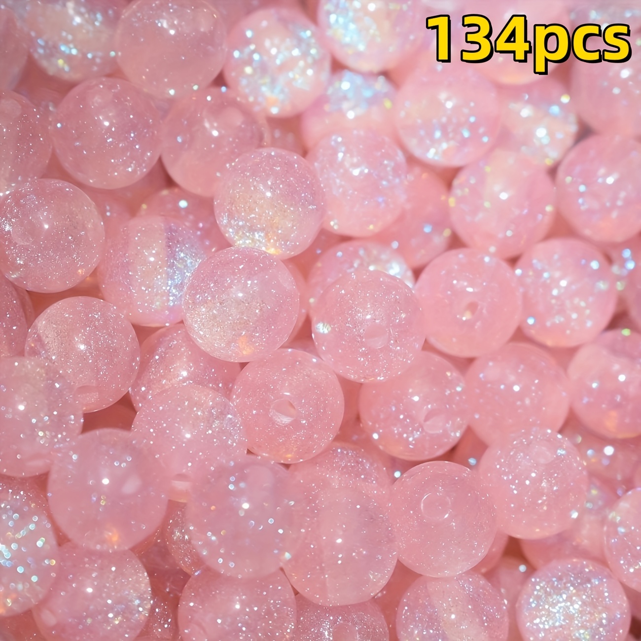 TEMU 134pcs/67pcs 10mm Pink Glitter Resin Beads Suitable For Making - Iridescent Sparkling Suitable For Bracelets, Necklaces, Phone Charms, Beading