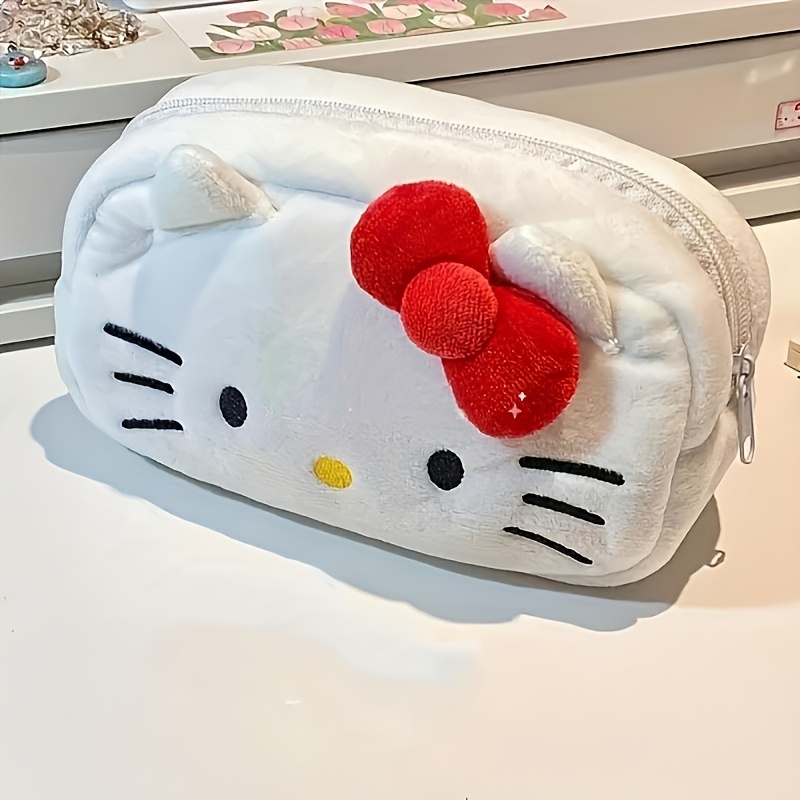 Hello Kitty Plush Pencil Case - Soft Polyester, Cute Cartoon Cat Design, Perfect for Students