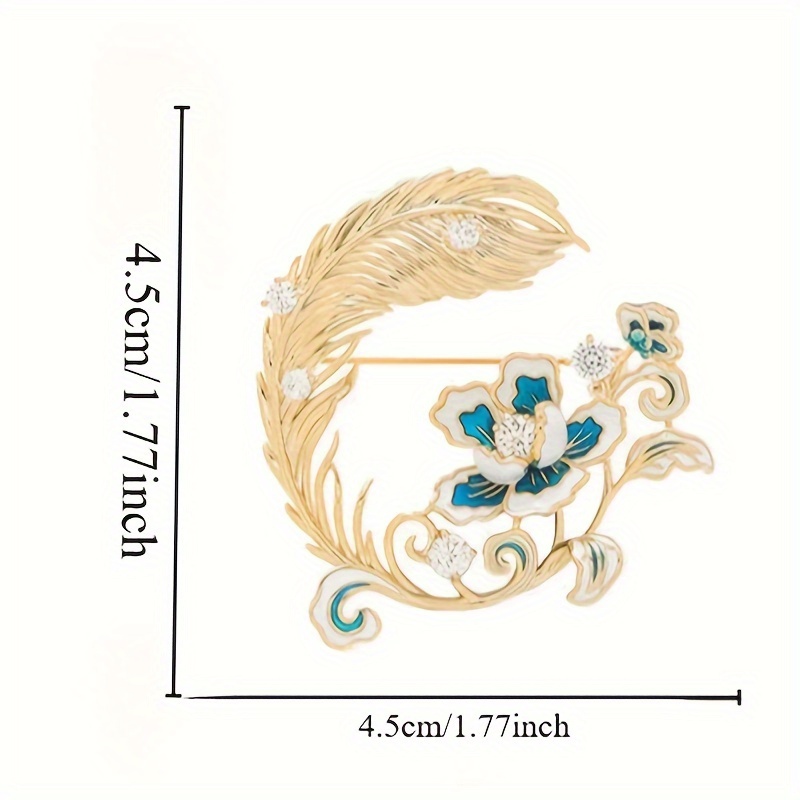 1pc elegant chinese peony feather brooch pin fashionable alloy   floral lapel pin for women unique personalized accessory for coats and cardigans details 1