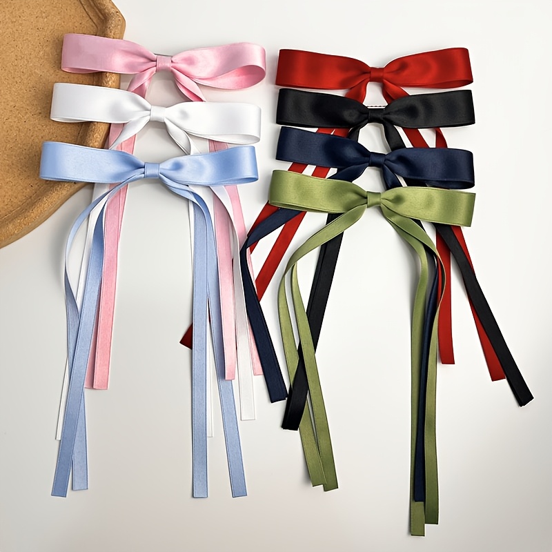TEMU Ensemble de 7 nœuds pour cheveux pour femmes – Pinces à queue de ruban long et barrettes pour cheveux
