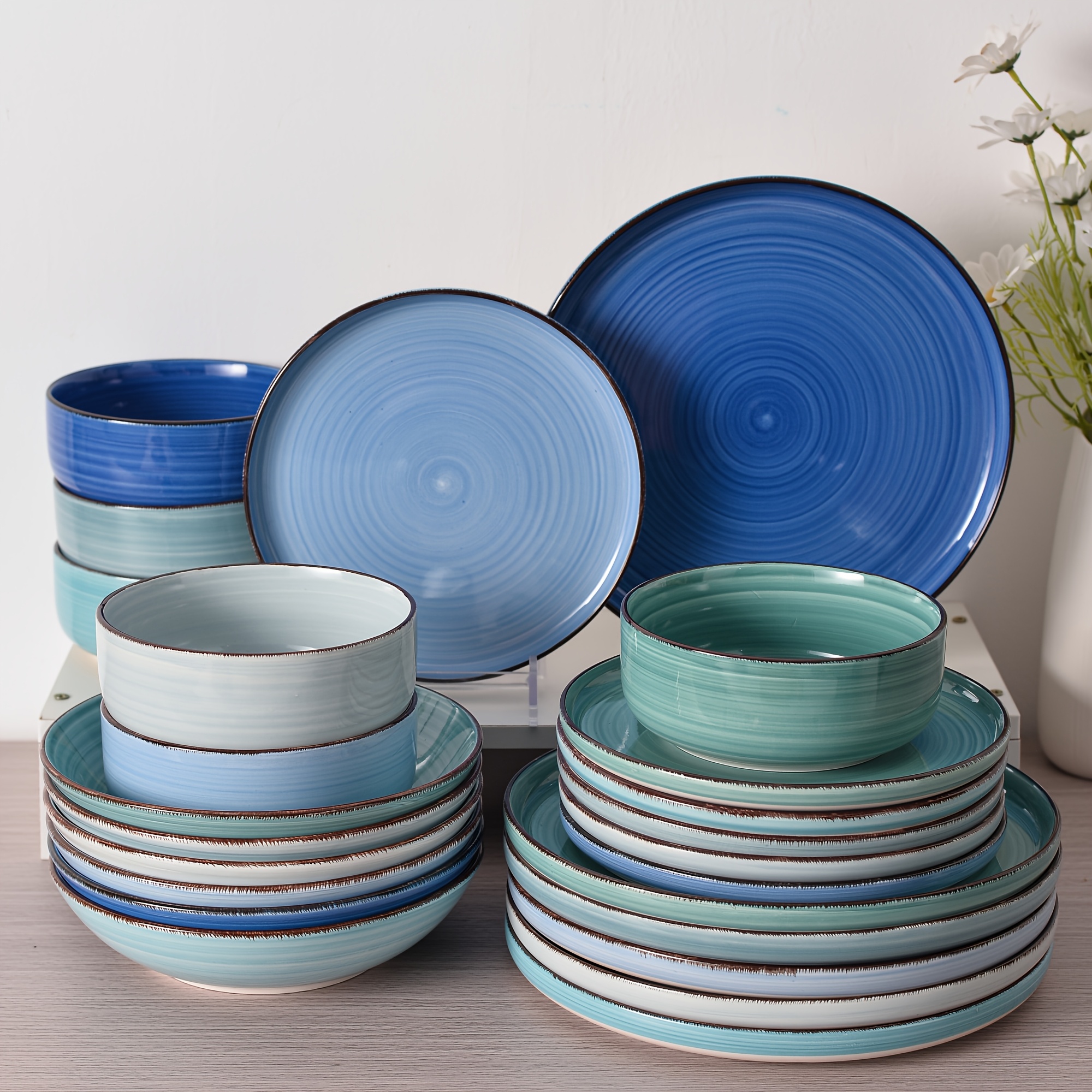 TEMU 24pcs Dinner Sets, Plates And Bowls Sets, 24pcs Dinnerware Set Round Dinner Set For 6, Scratch Resistant Dishes Set, Dishwasher And Oven