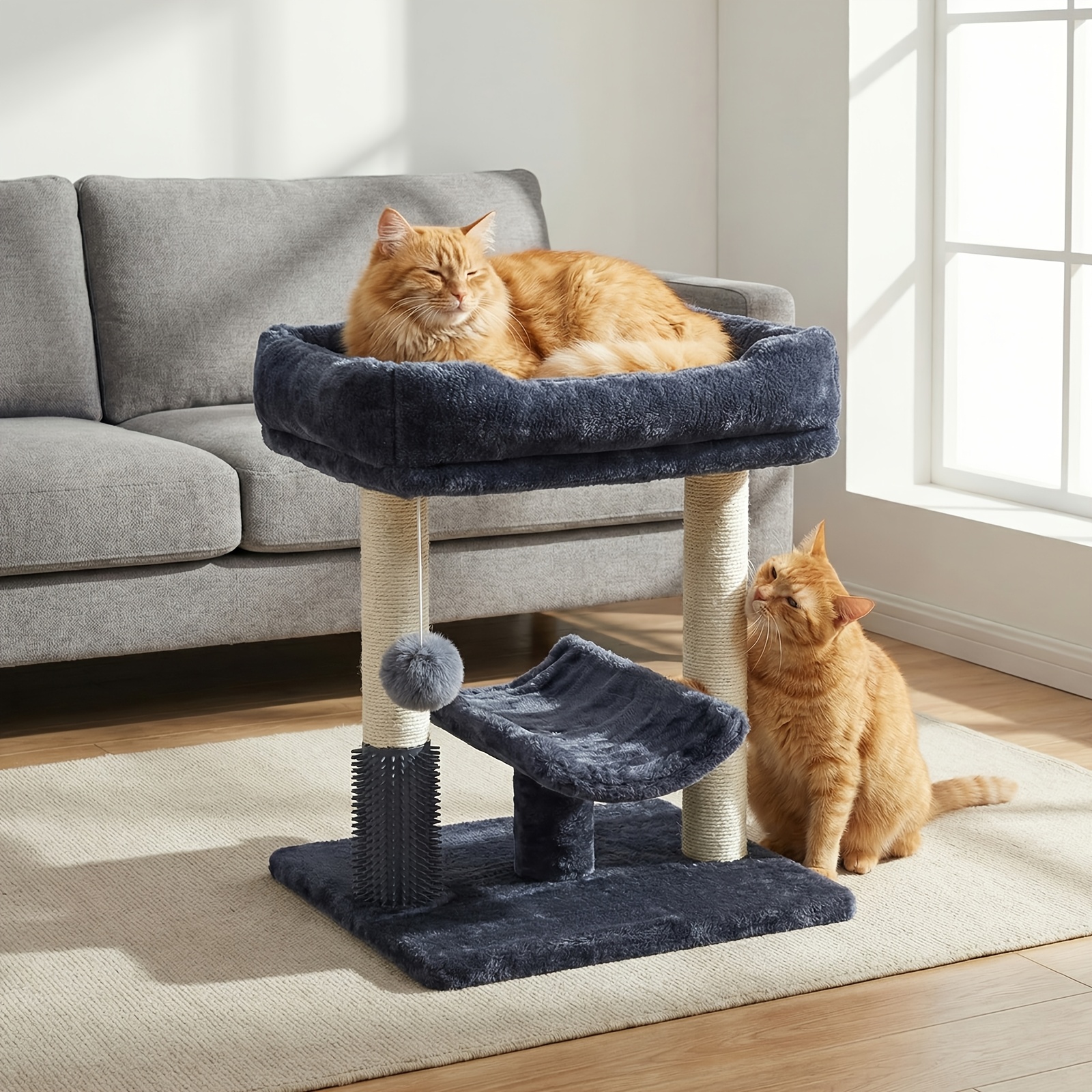 Plush Cat Tree, Two-layer Integrated Cat Bed And Perch 40cm*40cm*50cm, Fully Covered With Soft Texture, Sturdy And Anti-shake Load-bearing Frame, Blue-gray , Indoor Cat Rest And .