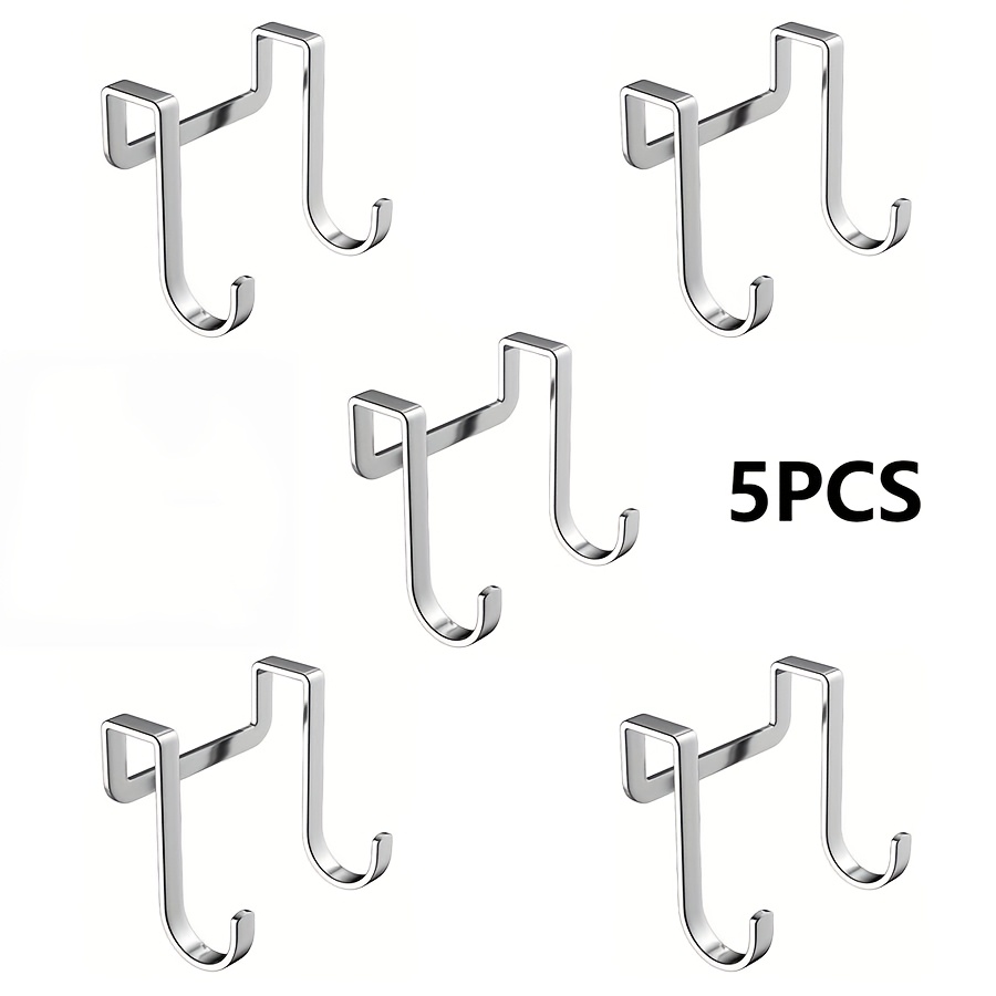 TEMU 5pcs Over Cabinet Door Hooks, Stainless Steel Double S Hooks No Drill Hanging Hooks, Utensil Towel Cup Hanger For Kitchen Cupboard Closet Drawer