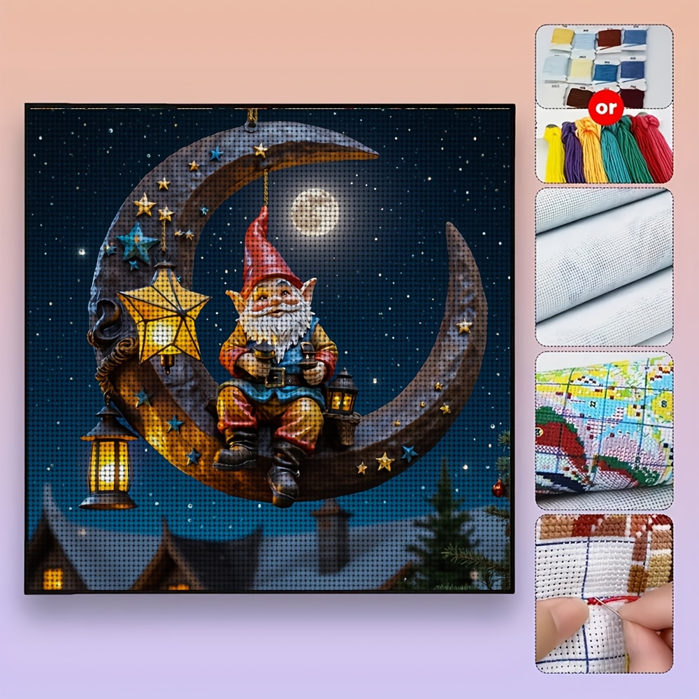 Printed Cross-Stitch DIY Kit, Goblin on the Moon Pattern