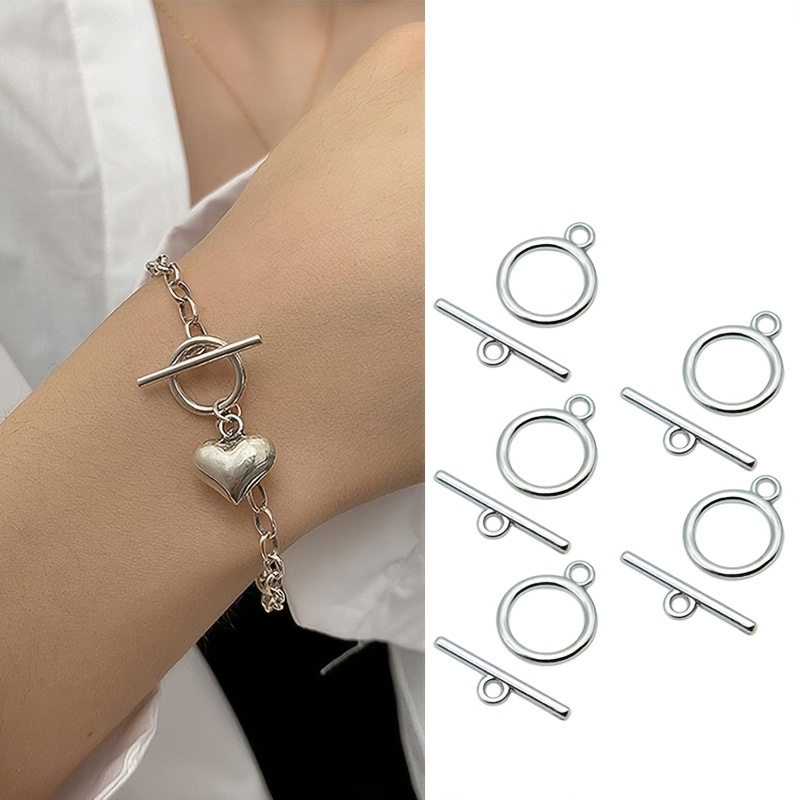 5pcs Toggle Clasps For Jewelry Making, Round Clasps For Necklaces And Bracelets, Stainless Steel Ring Toggle Connectors, Craft Additions