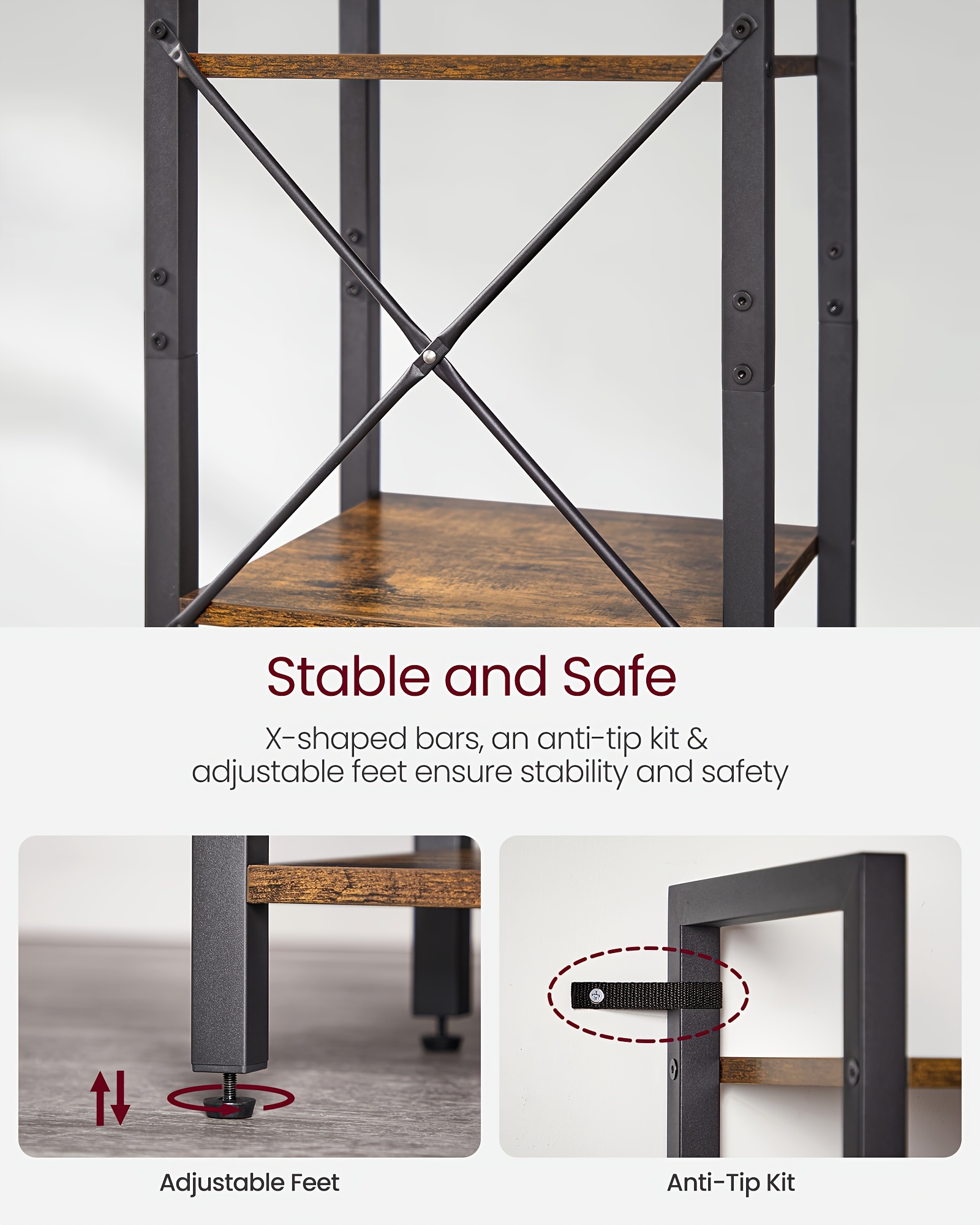 Industrial 6-Tier Heavy-Duty Steel Bookcase Shelf - Tall Narrow Vertical Storage Unit with Adjustable Shelves, Freestanding Space-Saving Bookshelf Suitable for Home Office,, Bedroom - Assembly, Modern Industrial