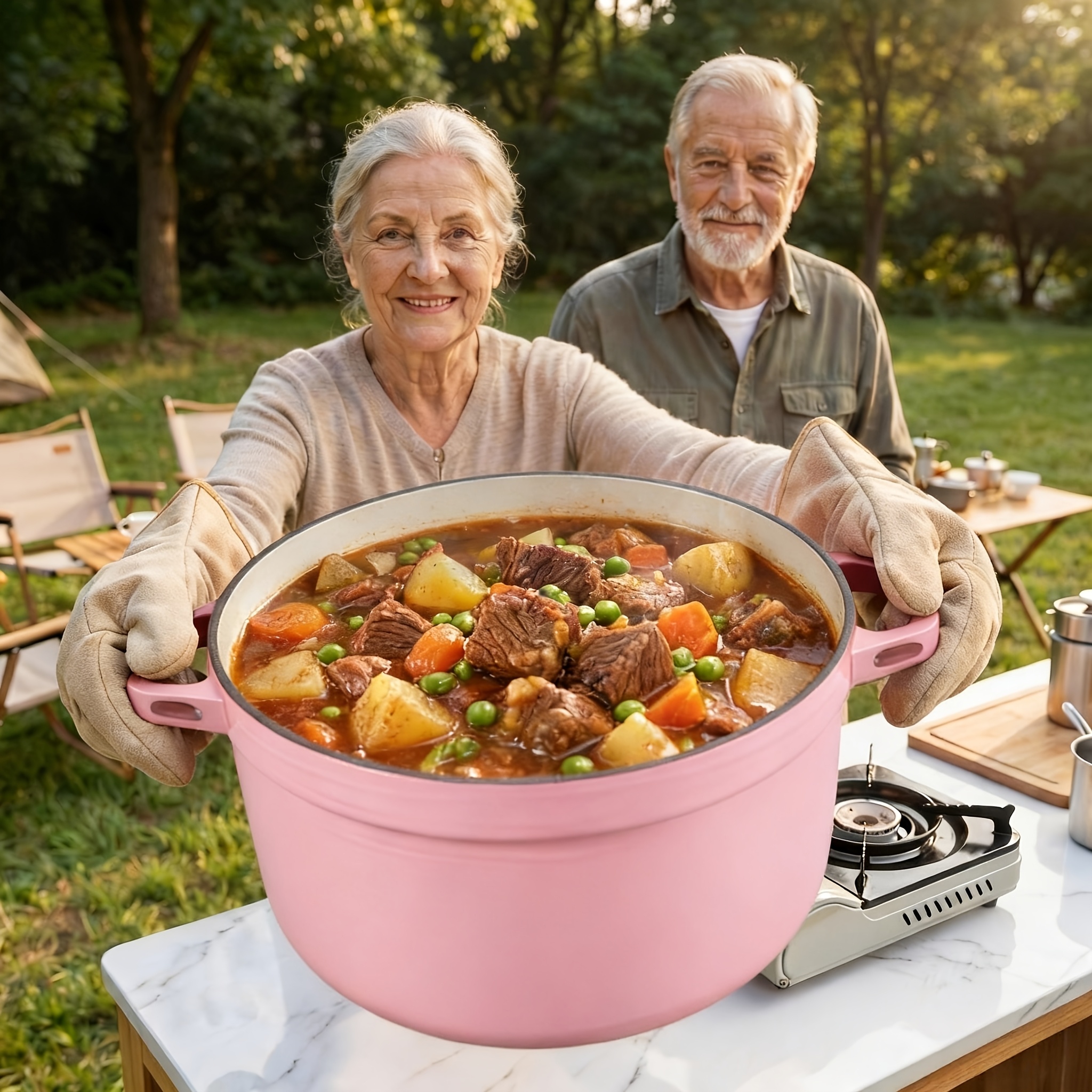 TEMU Large Enameled Dutch Oven With Lid, Heavy-duty Camping And Kitchen Cookware With Dual Handles, Heating & Heat , Compatible With Gas, Electric,