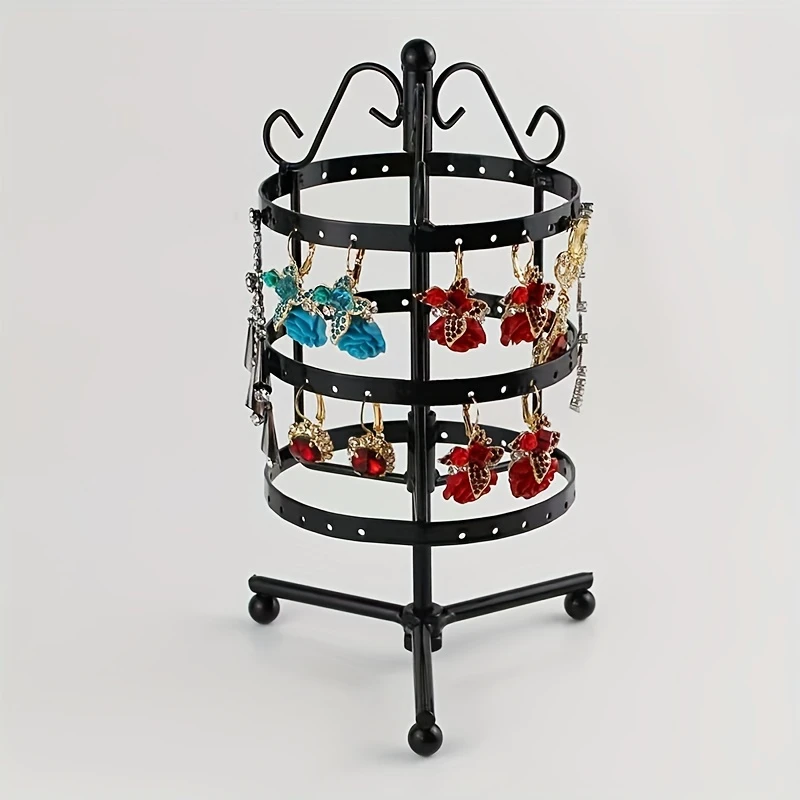stud earring holder manager 360 degree rotating stud earring manager 3 tier stud earring display stand metal necklace holder black details 1