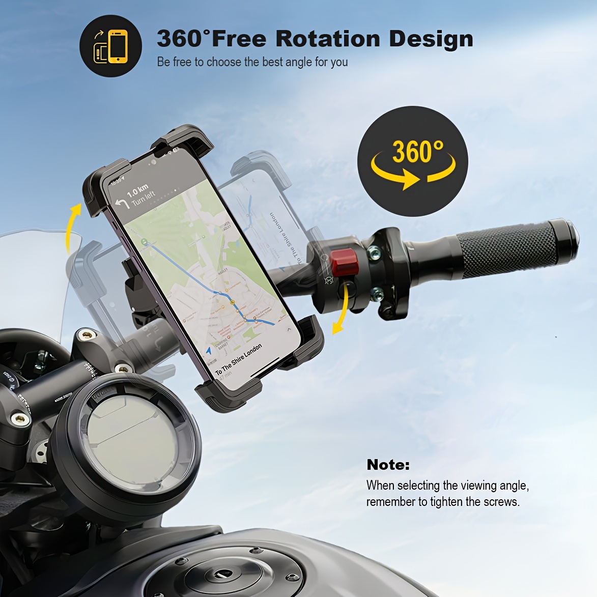 

Grefay Bike Phone Mount Universal Motorcycle Phone Holder For Road Bike Mtb Scooter With 360 Rotation For 4.7-7.2 Inch Smartphone