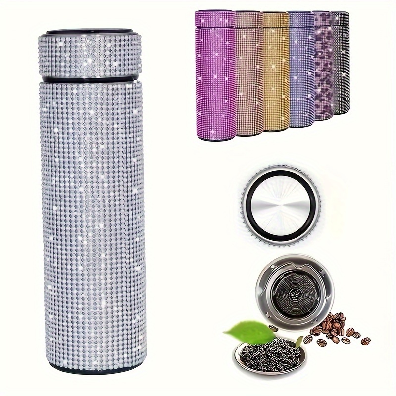

1pc, Sparkling Studded Vacuum , 16oz/480ml Stainless Steel Insulated Water Bottles, Travel Thermal Cups, For Hot And Cold Beverages, Summer Winter Drinkware, Gifts