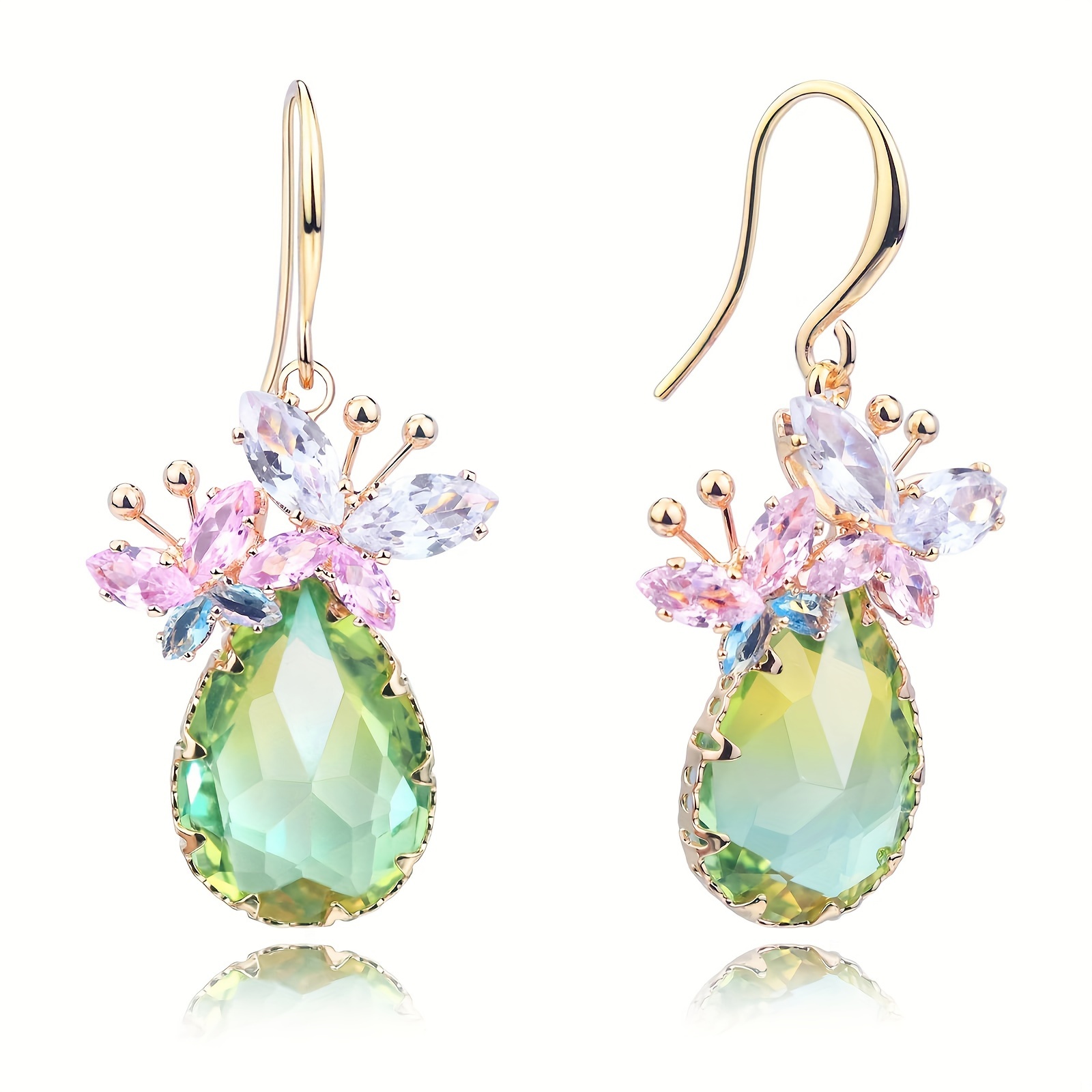 TEMU Elegant Flower Drop Dangle Earrings Synthetic Zirconia Copper Nickel-free, Wedding Party Jewelry For Women, Luxury Unplated Fashion Earrings