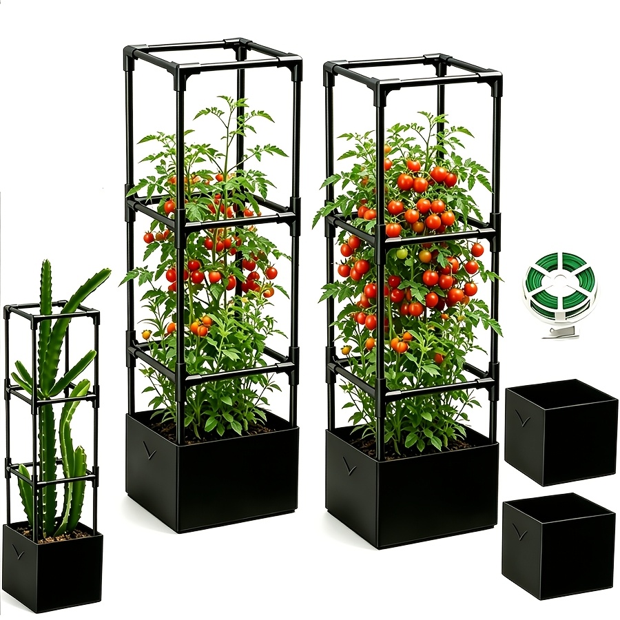 TEMU 1pc/2pcs Pot à Tomates avec Treillis, 1pc Pot à Tomates, 47.3" Jardinière surélevée à Tomates Auto-Arrosante avec Treillis, Jardinière de Patio