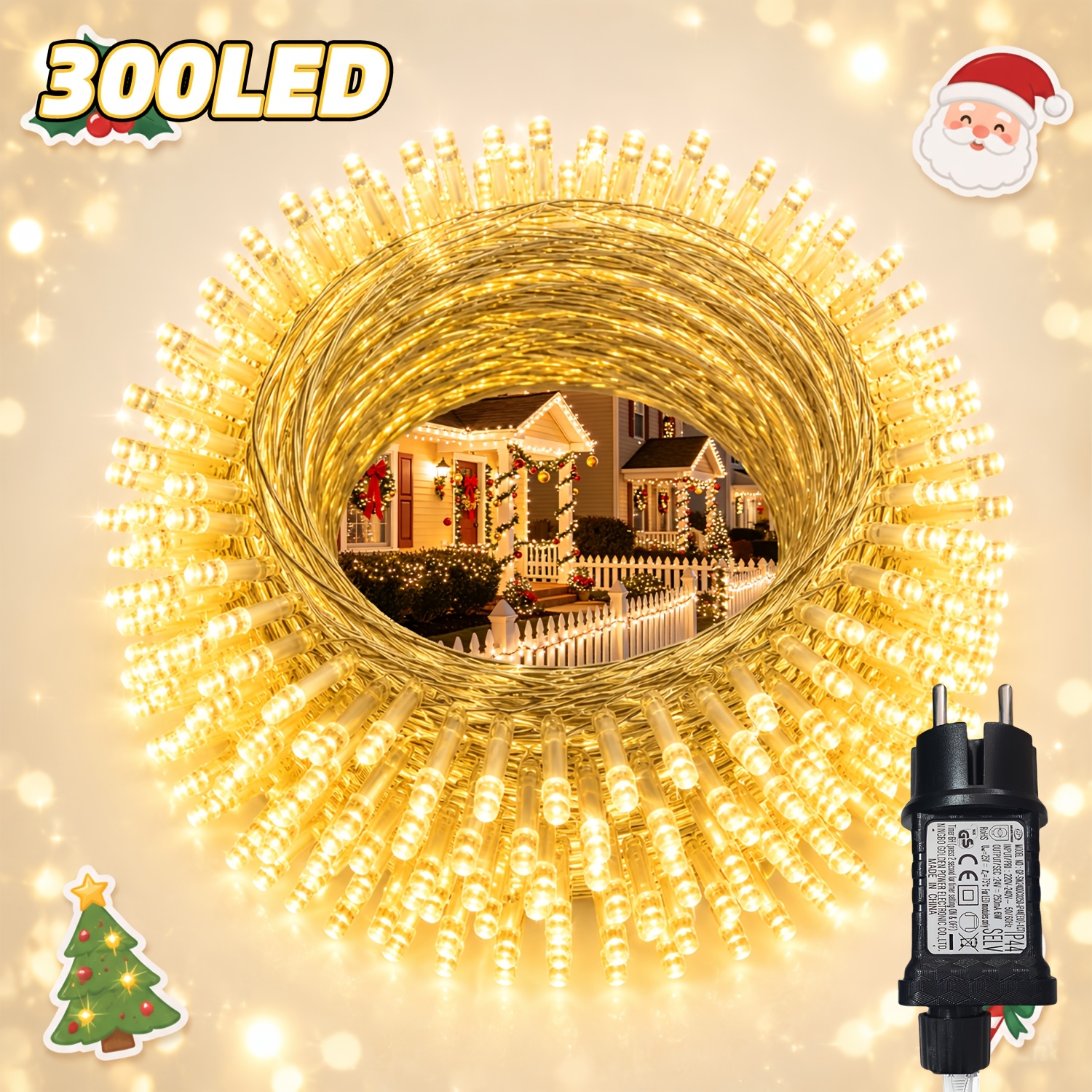 TEMU 1 Pack Led Festival Decor Lights, 32/22/12m Plug-in Christmas Tree Lights, 8 Lighting With & Timing Function, Soft Transparent Wire, Indoor